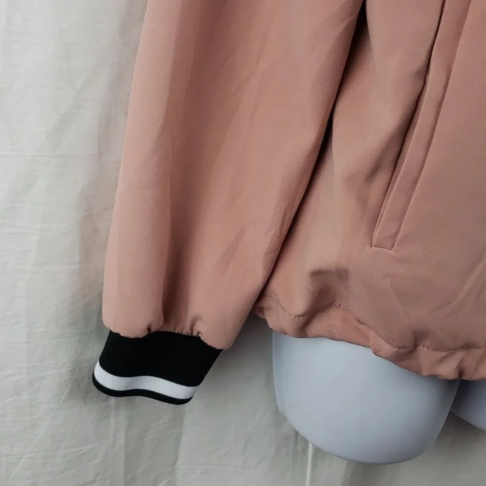 Zara Women's Small Pink Black White Colorblock Track Hooded Jacket